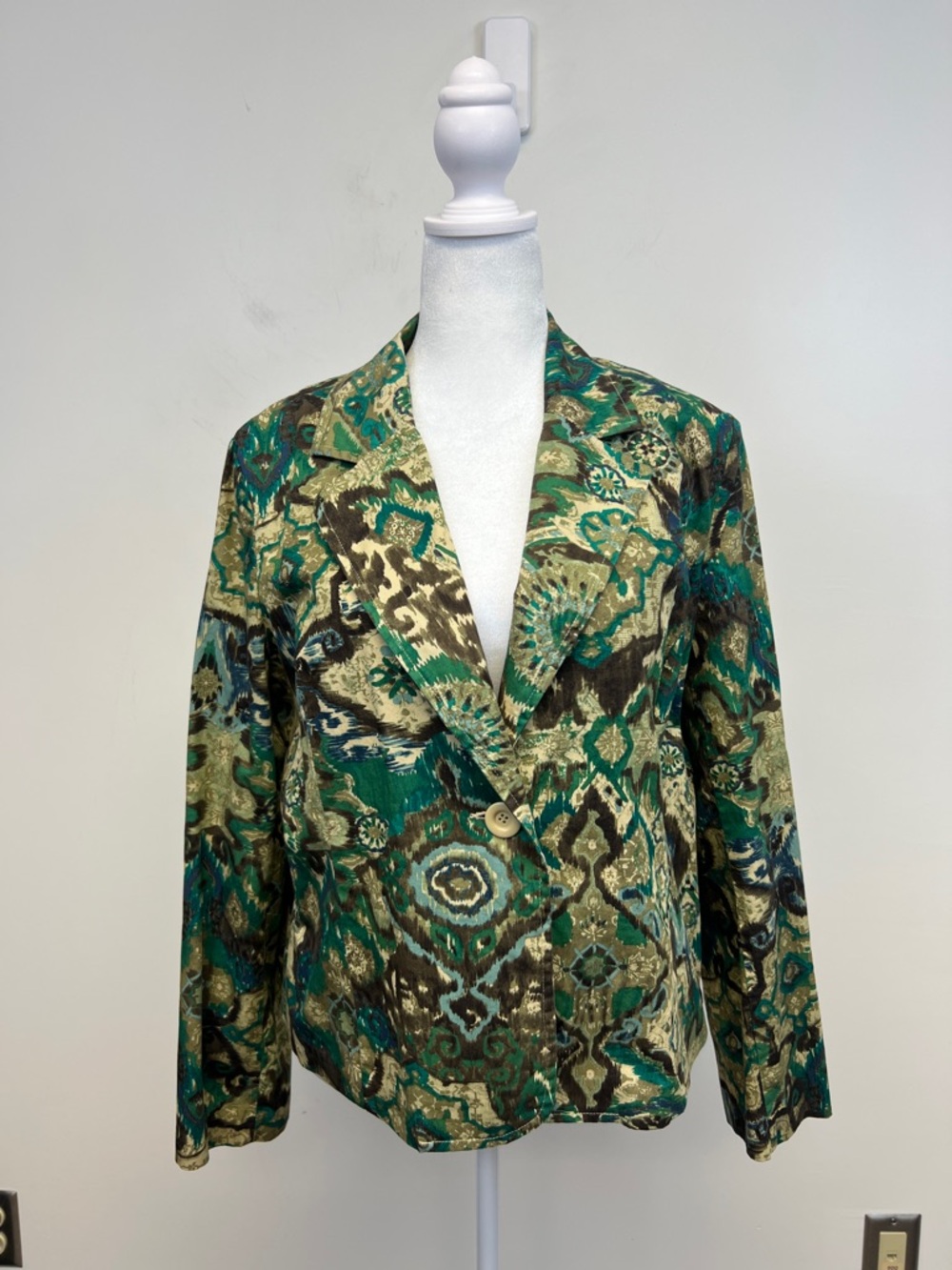 Erin London Women's Green Blue Brown Art to Wear Cotton Fall Jacket Large